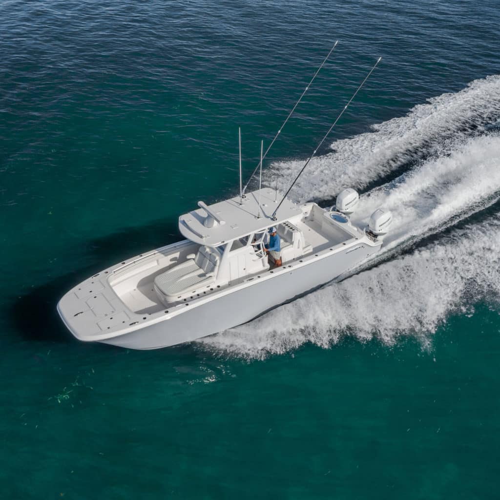 Invincible 33 Catamaran running offshore