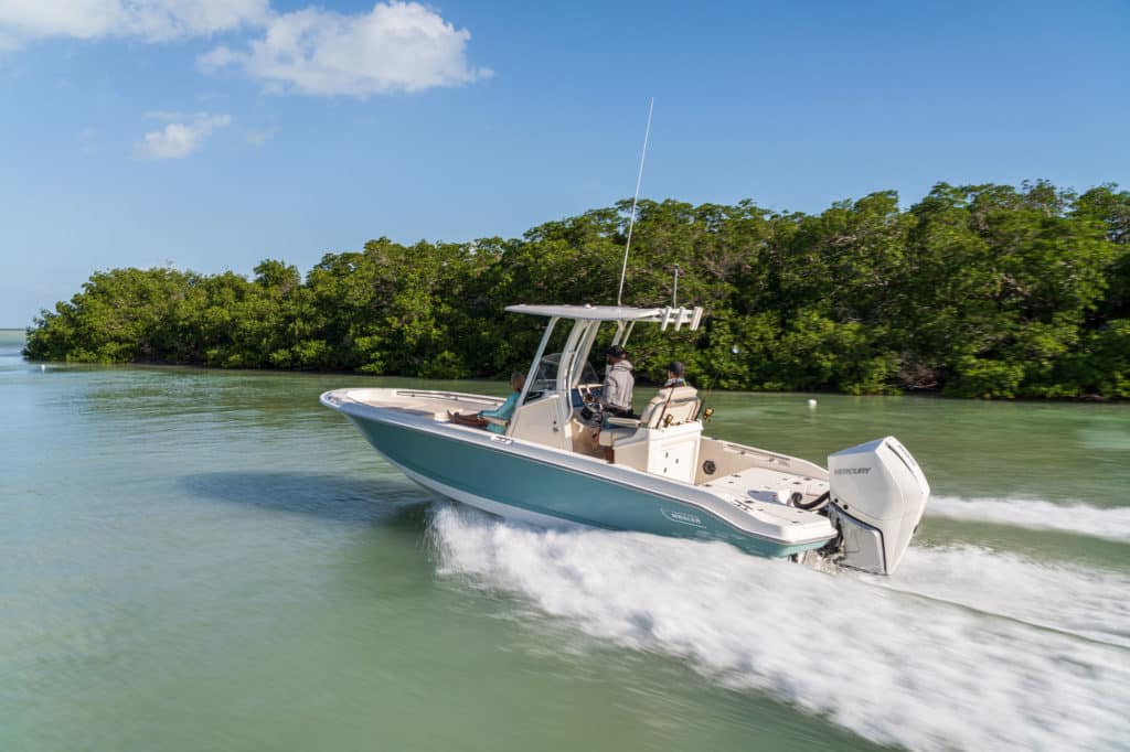 Boston Whaler 250 Dauntless running around mangroves