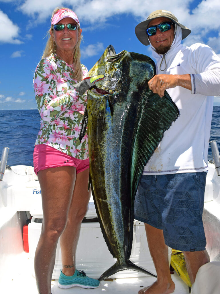 bull dorado caught near a fish attracting device