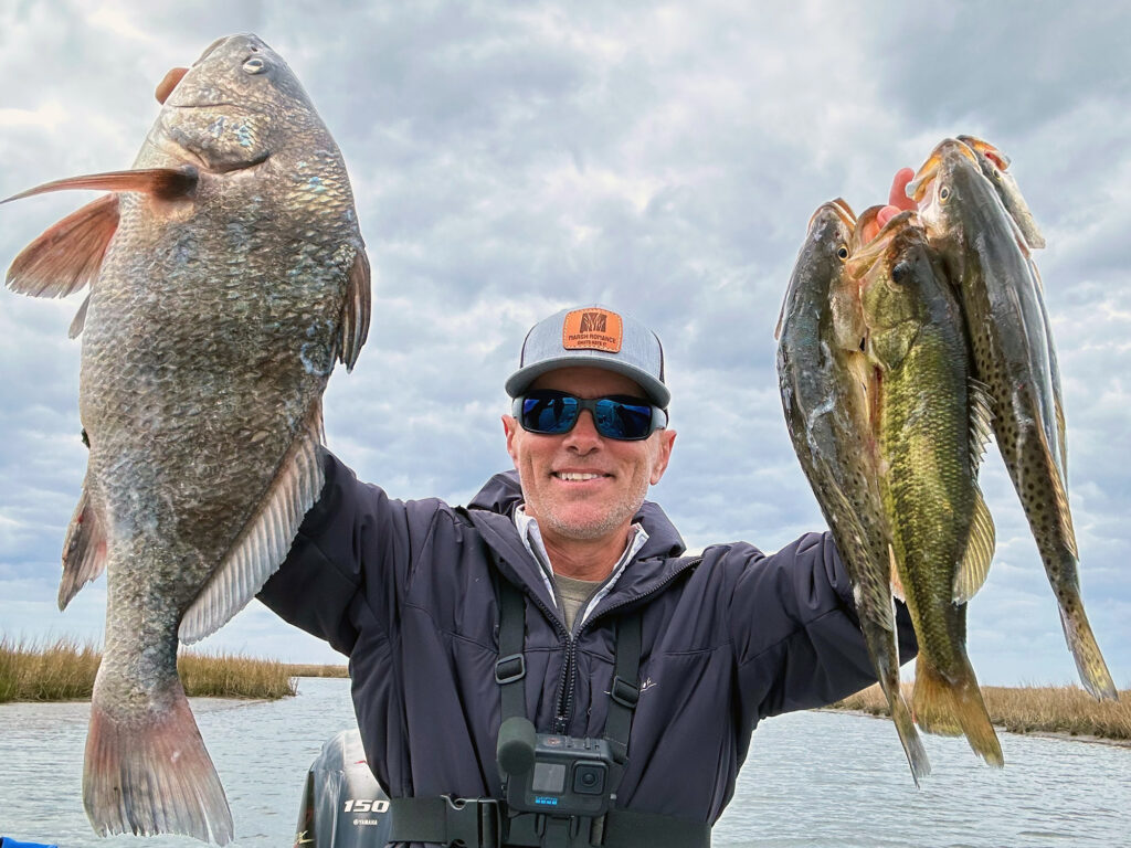 Mixed bag of trout, bass and black drum from Louisiana