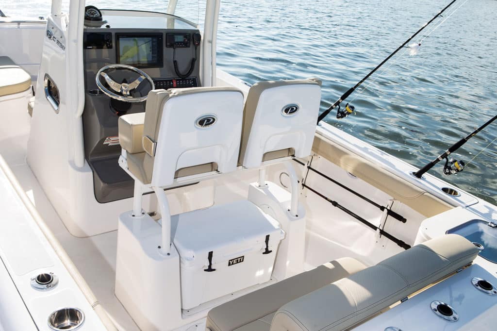 Pursuit C238se center console saltwater fishing boat cockpit