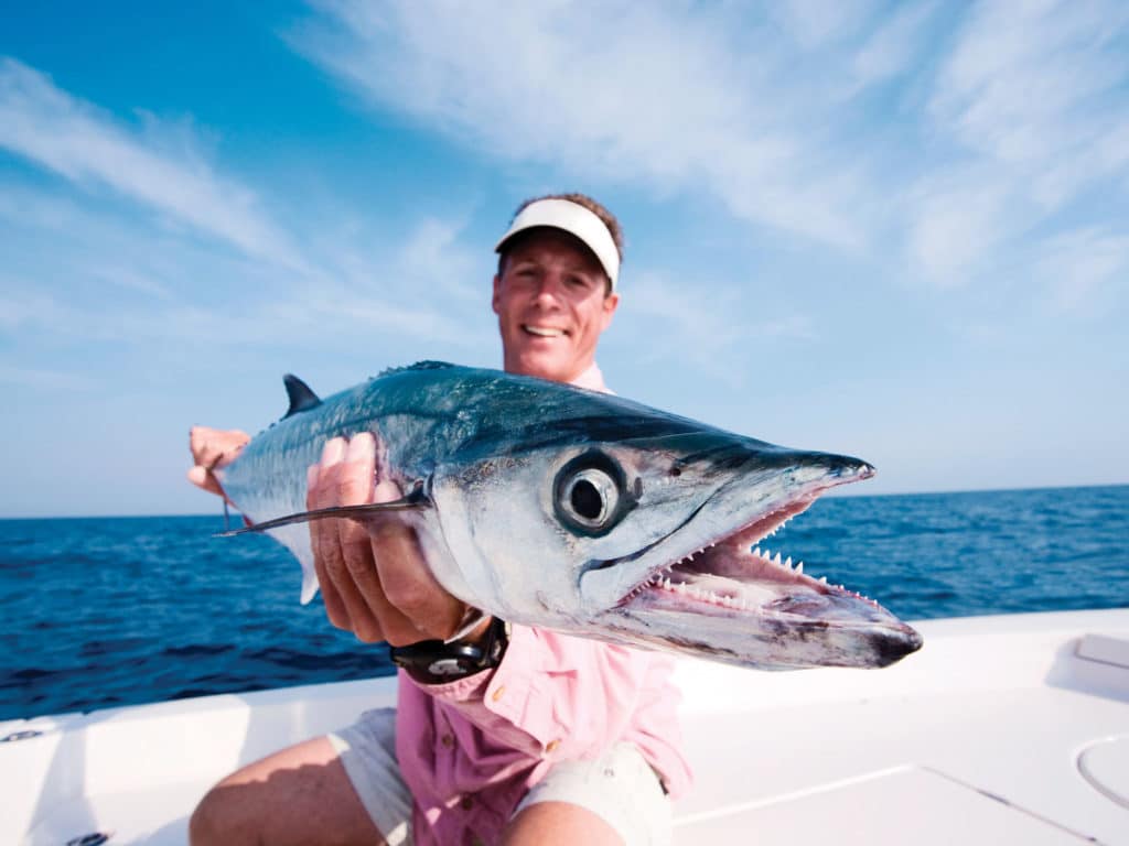 Angler holding up barracuda