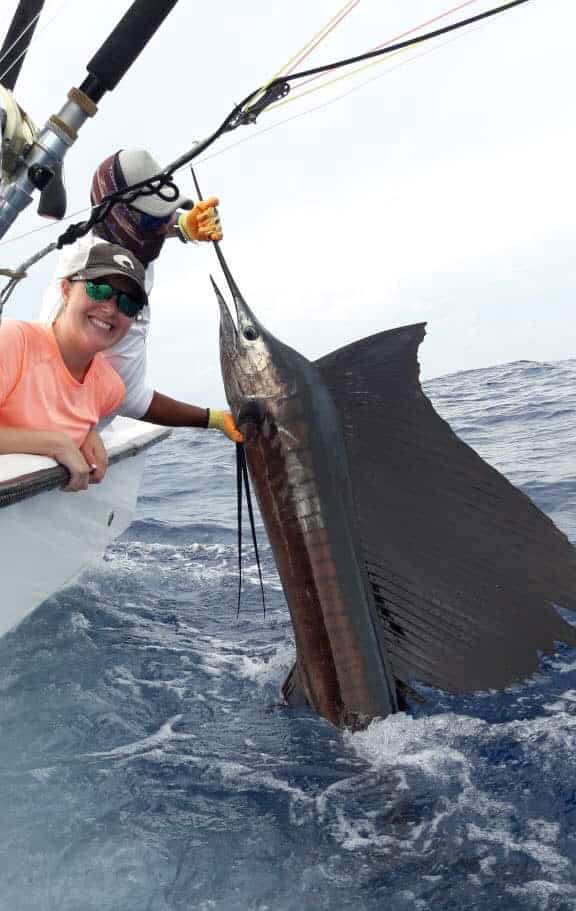 Sailfish next to boat