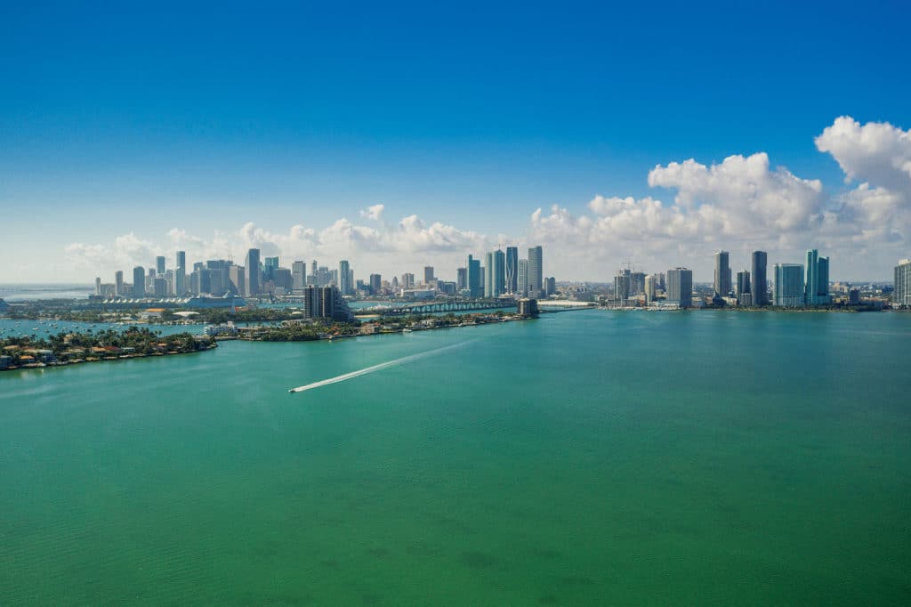 Biscayne Bay overhead shot of boat running